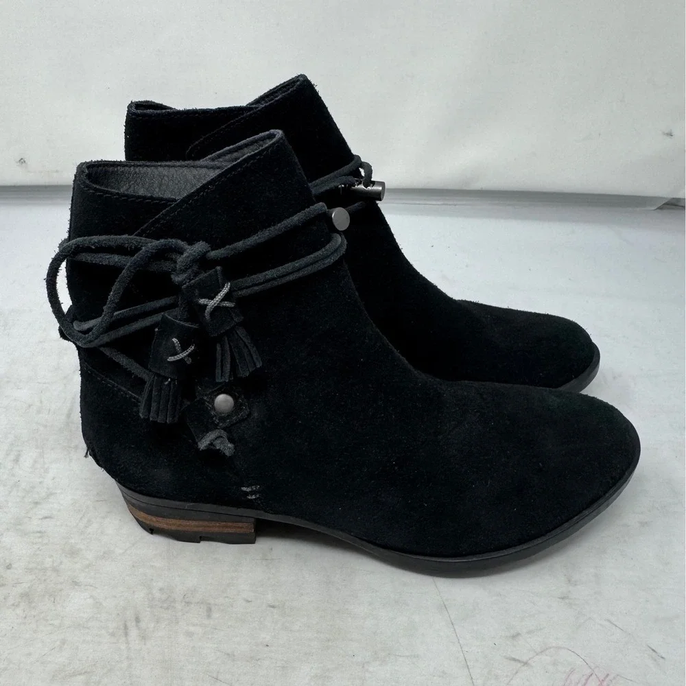 🔥Sorel 🖤Black Suede Tassel Ankle Boots Waterproof Boho Western‎ Bootie 8.5